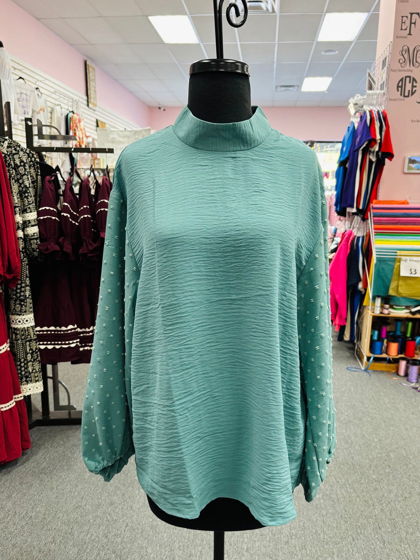 Swiss Dot Balloon Sleeve Blouse