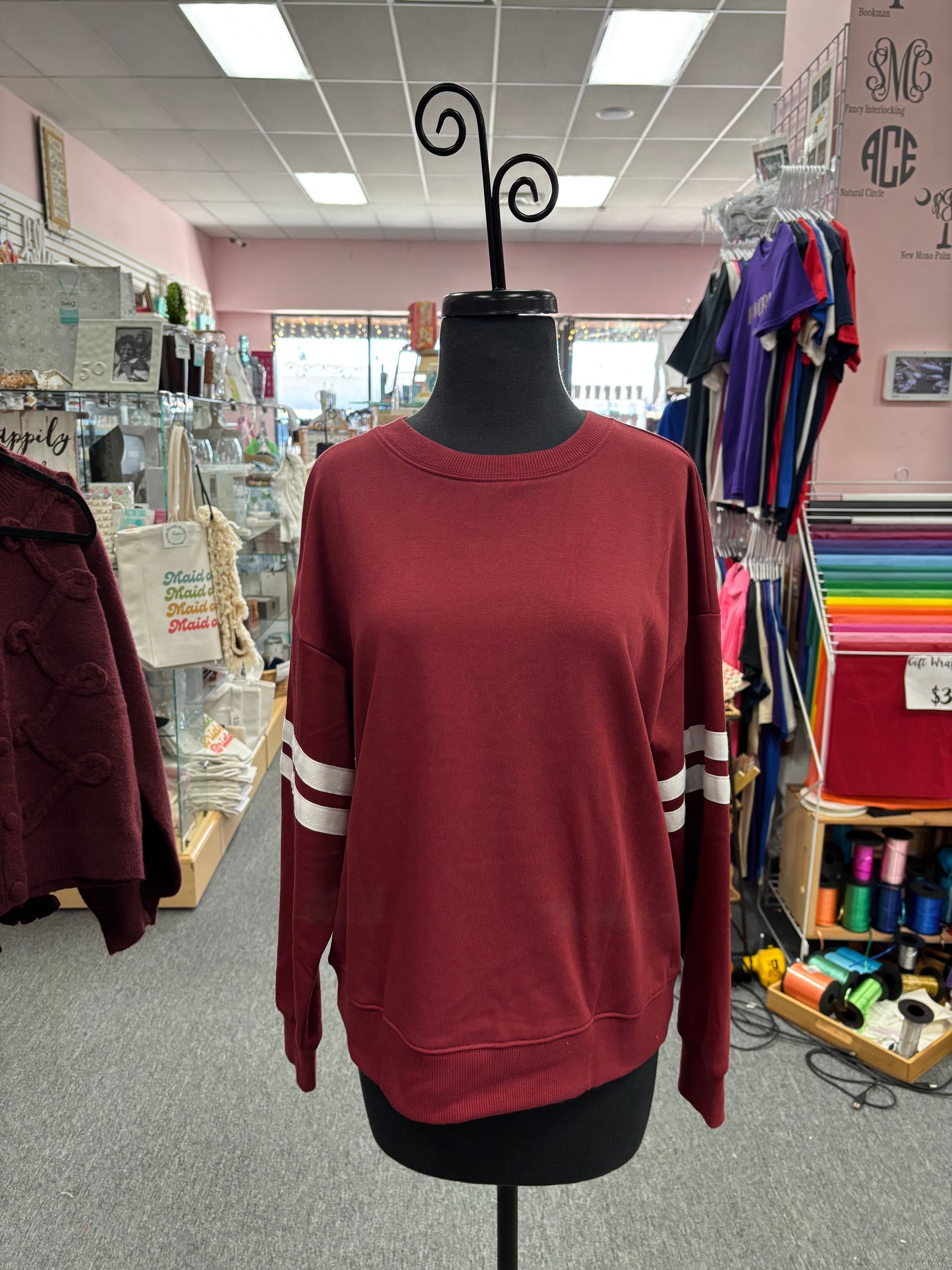 Garnet/White Stripe Sleeve Shirt