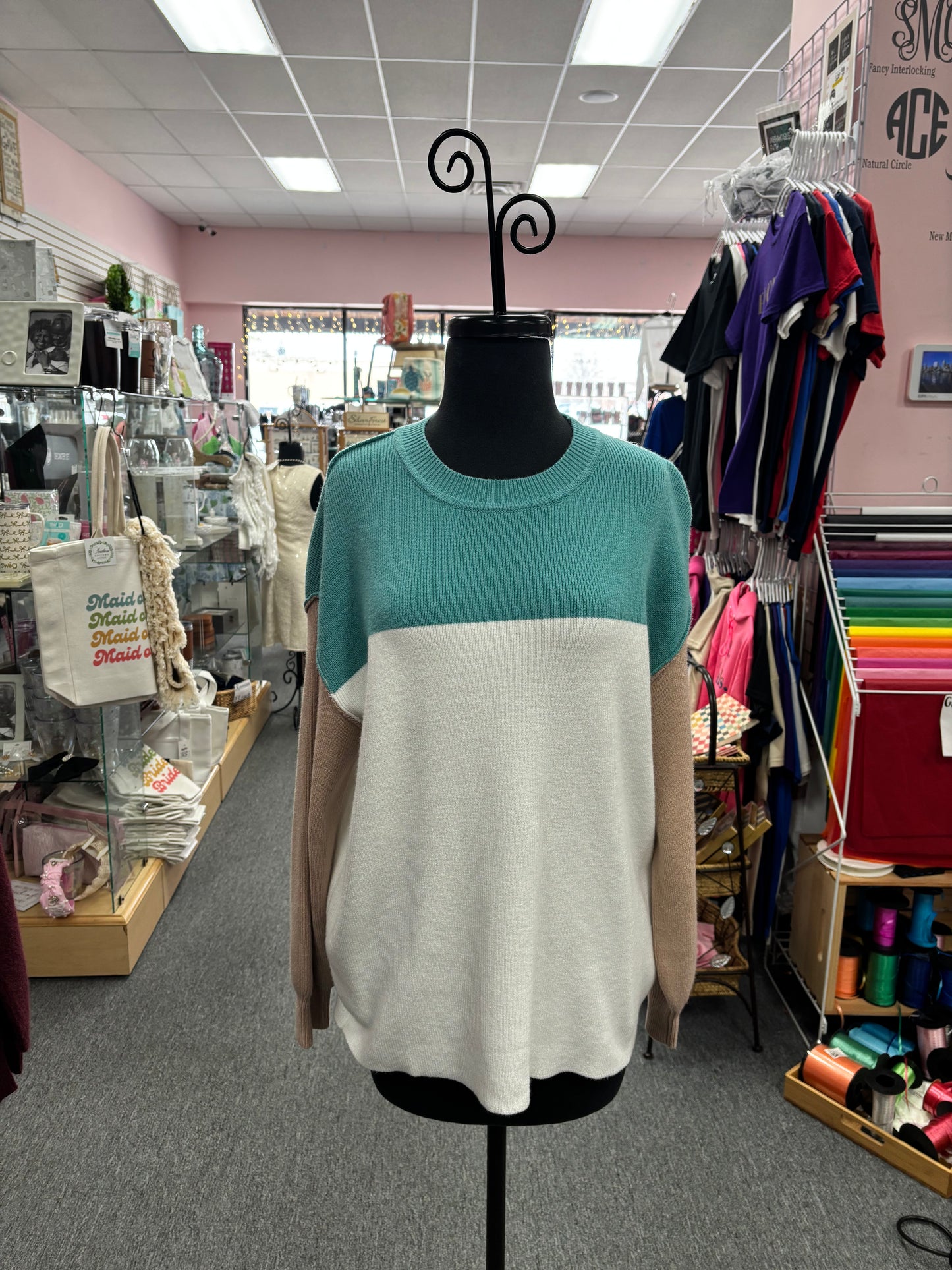 Green Colorblock Baggy Sweater