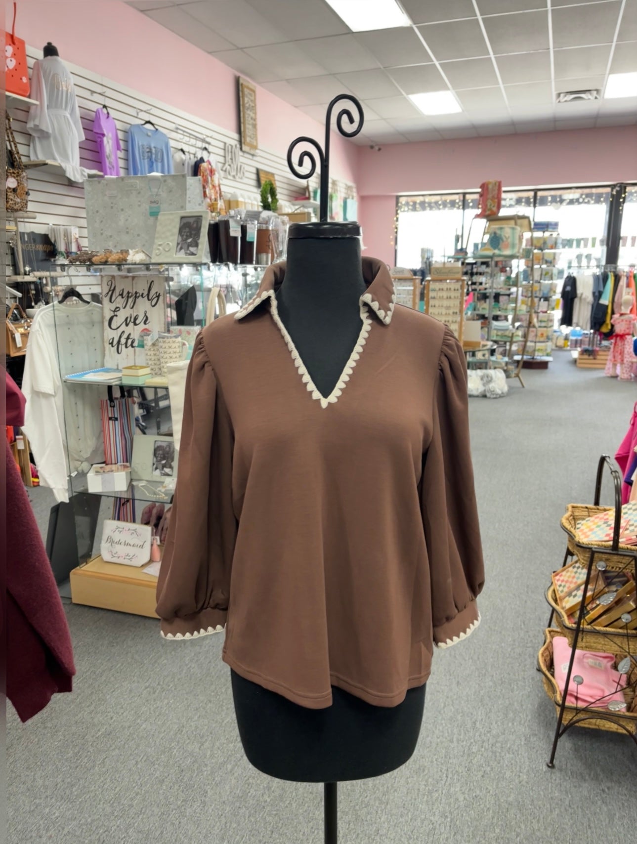 3/4 Puff Sleeve Coffee Shirt