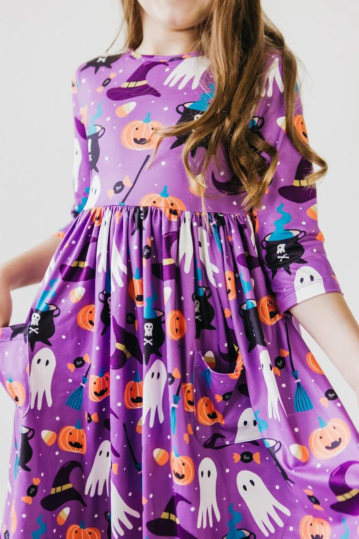 No Tricks, Just Treat 3/4 Sleeve Pocket Twirl Dress