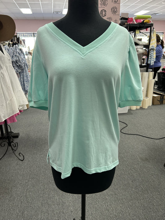 V-Neck Puff Blouse Mint