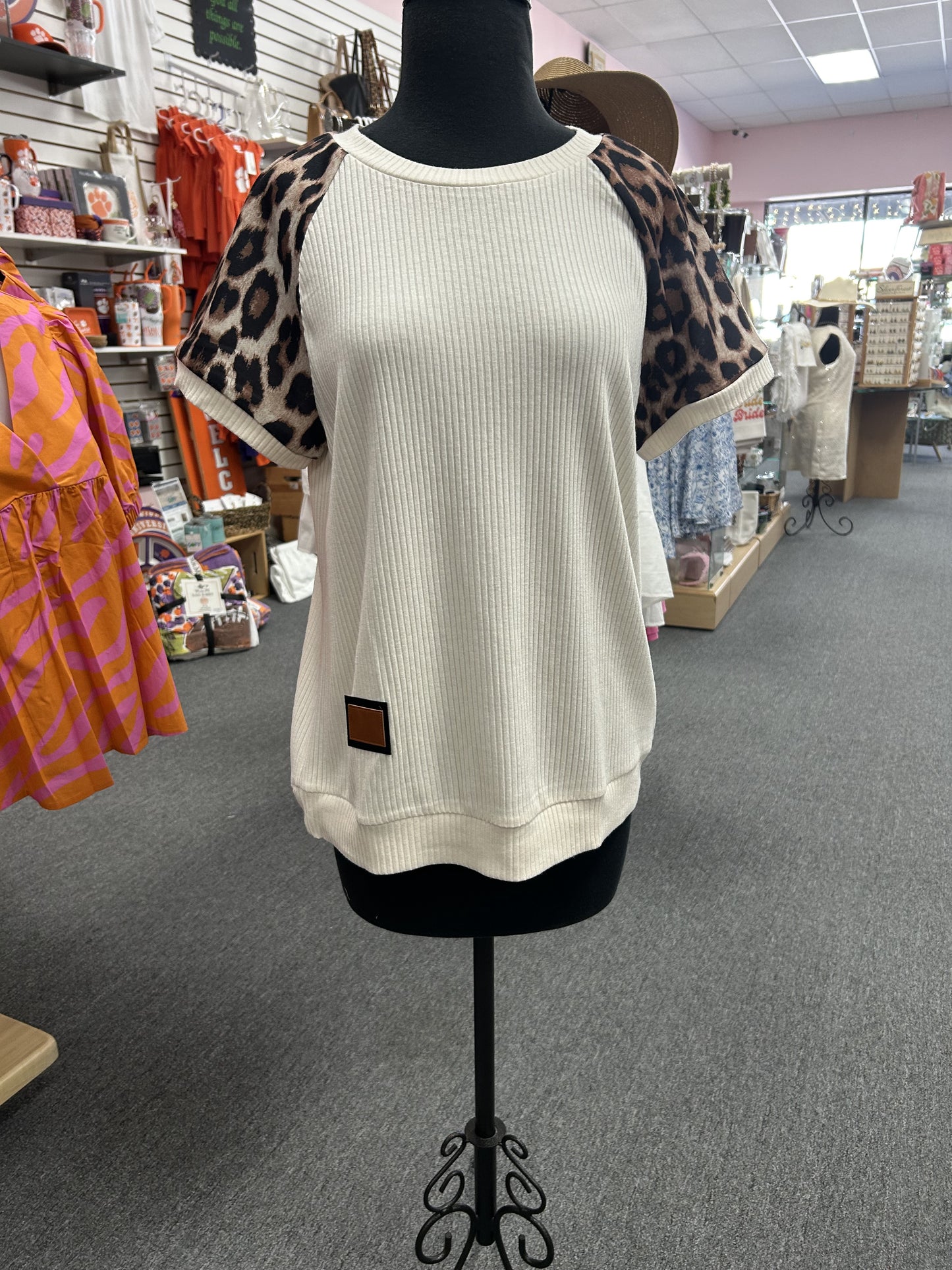Leopard Sleeve Loose Top