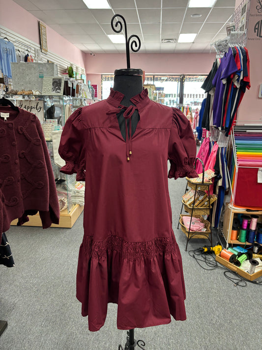 Solid Puff Sleeve V Mini Dress