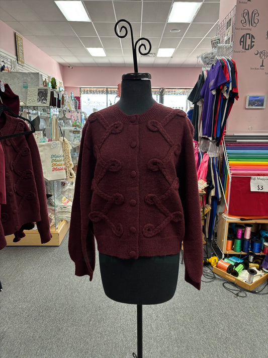 Solid Burgandy Knit Cardigan