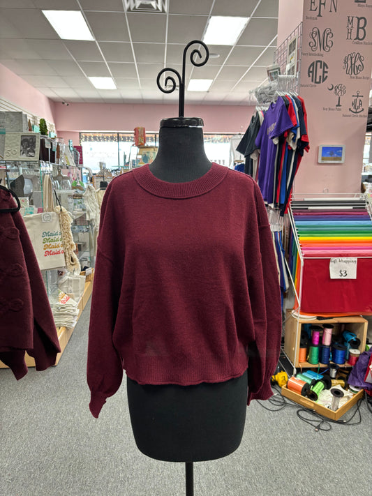 Wine Ribbed Neck Pullover Sweater