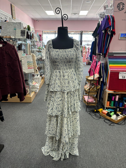 Cream Floral Ruffle Maxi Dress