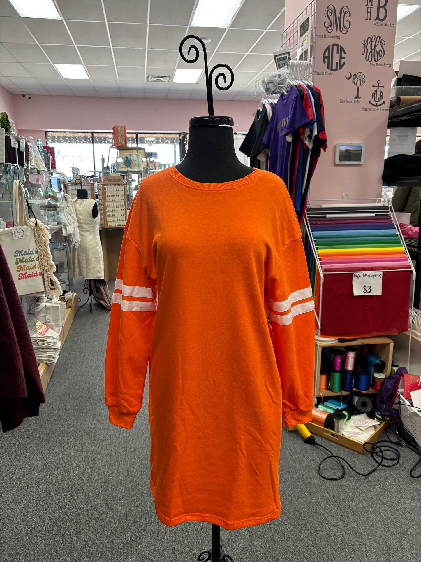 Orange White Stripe Sleeve Dress
