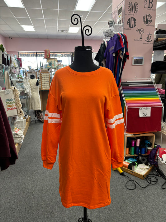 Orange White Stripe Sleeve Dress