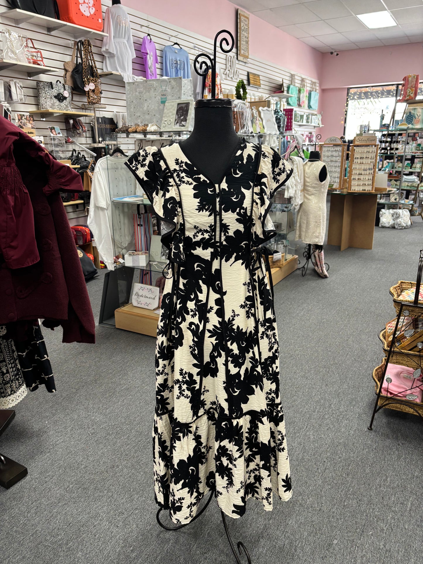 Black Botanical Midi Dress