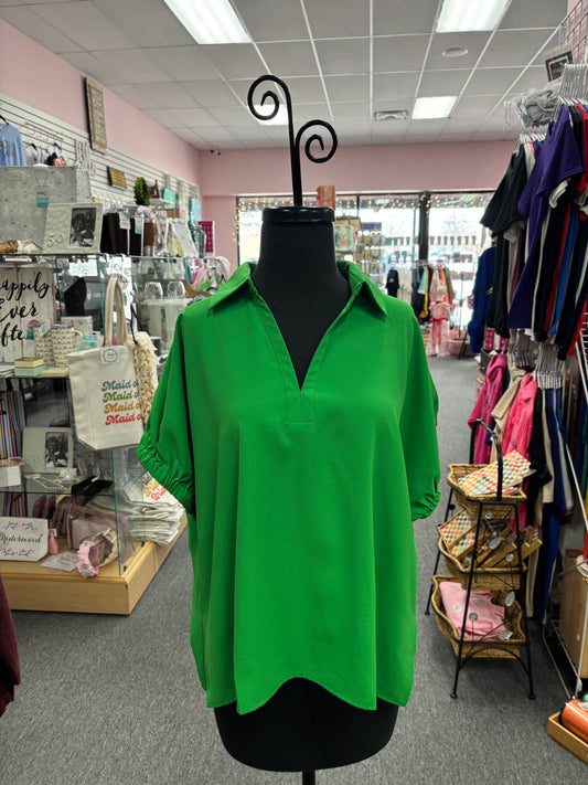 Green Split Collar Top