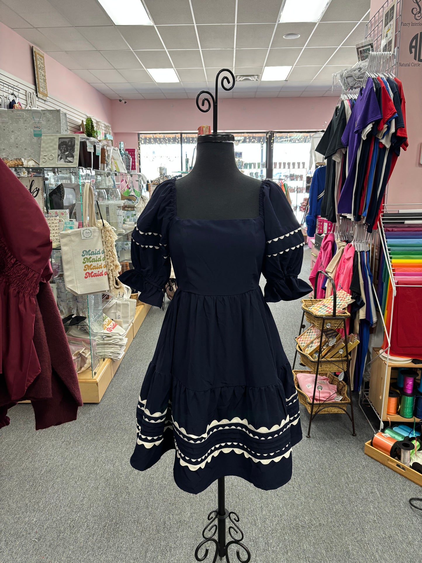 Short Sleeve Ric Rac Trim Pocket Dress