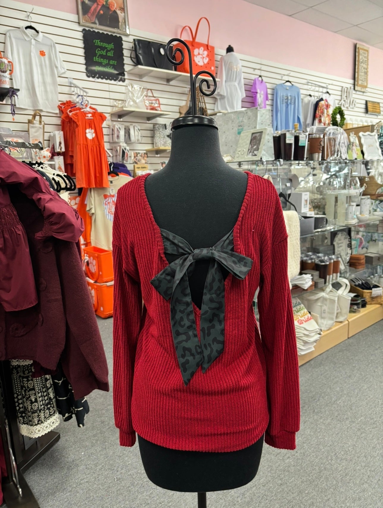 Red Leopard Back Bow Top