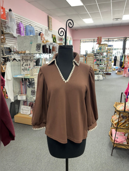 3/4 Puff Sleeve Coffee Shirt