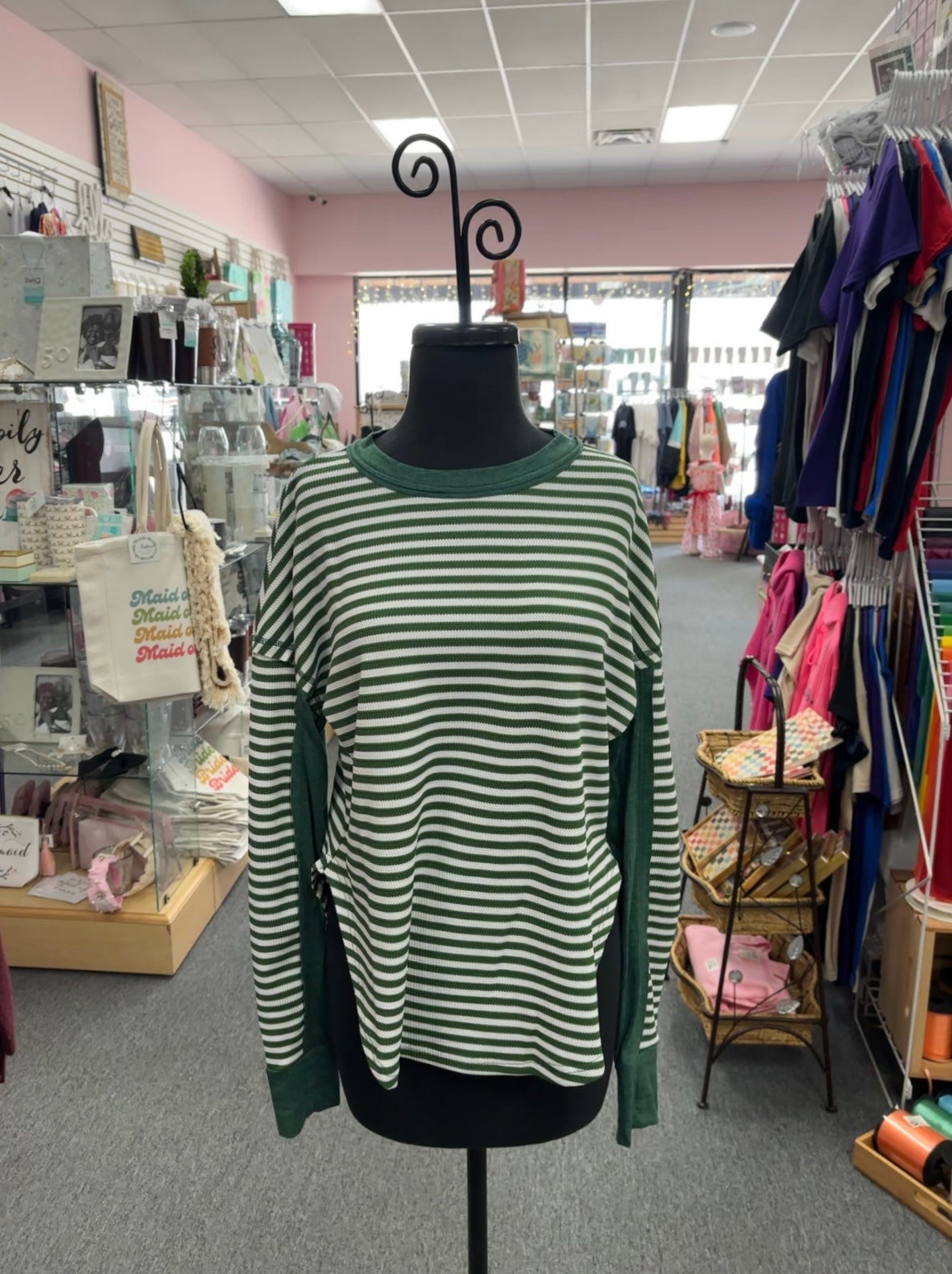 Green Striped Patchwork Shirt