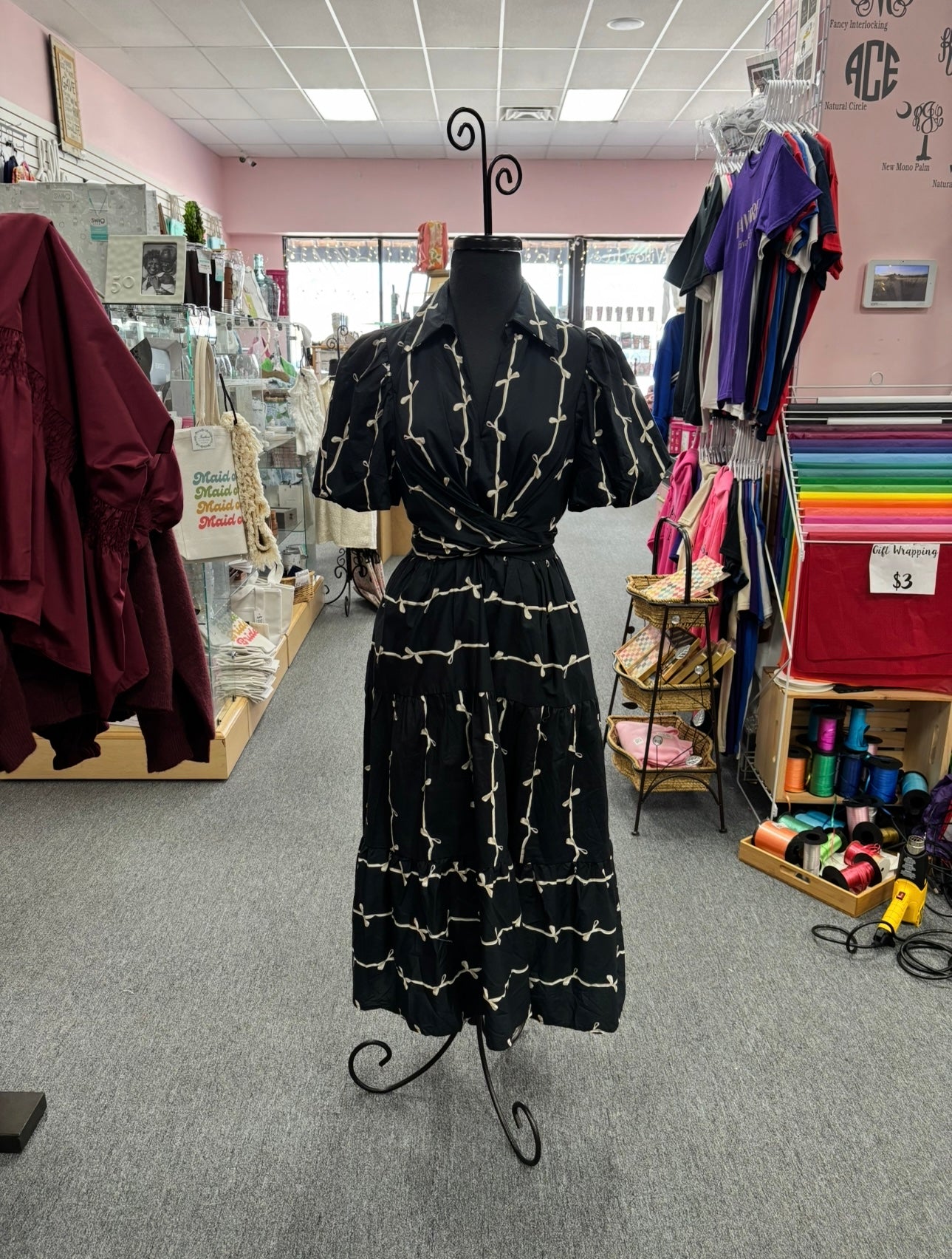 Black Bow Patterned Dress