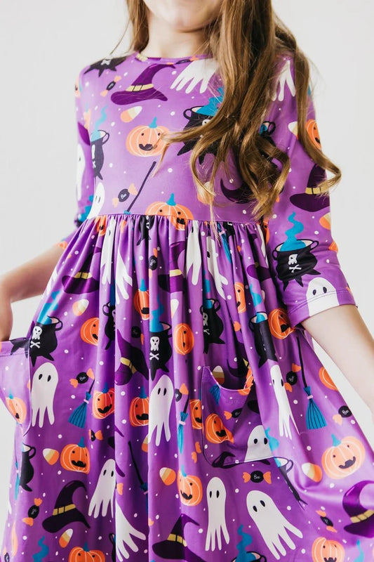 No Tricks, Just Treat 3/4 Sleeve Pocket Twirl Dress